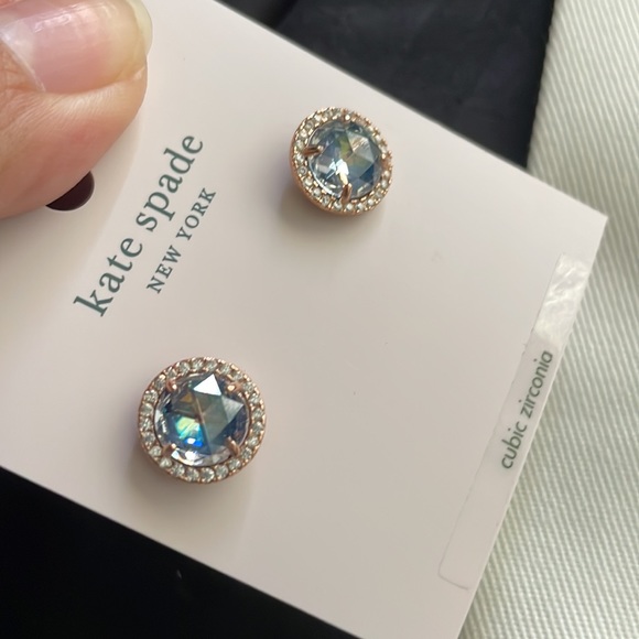 Kate Spade Bright Ideas Pave Halo Stud Earrings In Navy/Gold - Picture 2 of 5